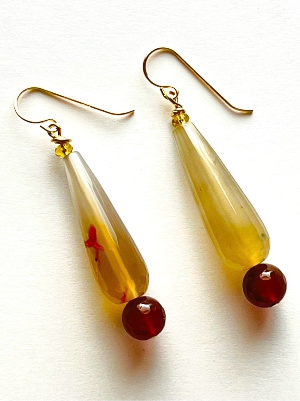 Amber Swirl Earrings | Agate + Carnelian Beads | Gold Filled French Wire | $36